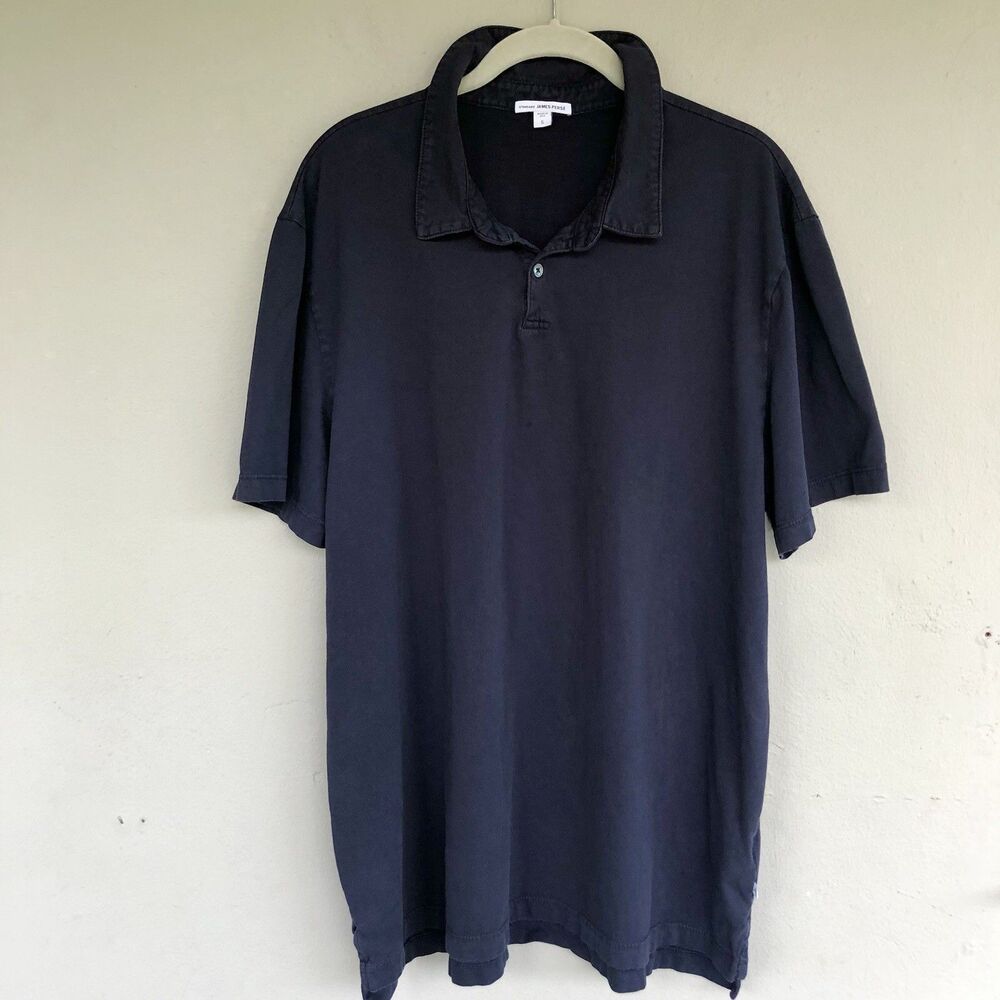 James Perse Polo Shirt Men 5/ 2XL Blue Pima Cotton Minimalist Luxury Made USA